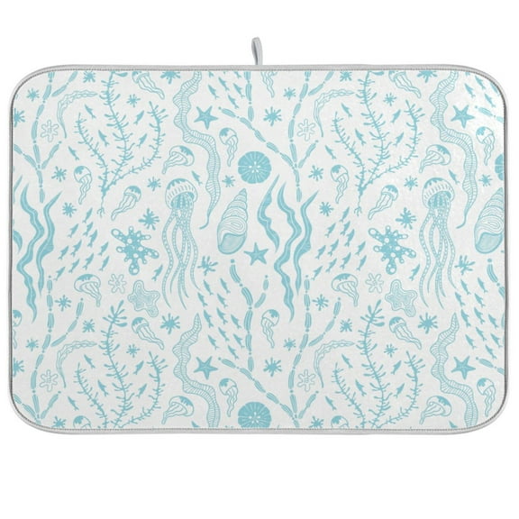 Beach Coastal Seastars Blue Ocean Dish Drying Mat Microfiber Kitchen Mats Large Counter Absorbent Dish Pad Drainer Rack 16"x18"