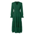 thumbnail image 4 of felwors Long Sleeve Dress for Women 2025 Fall V Neck Tiered Spring Elegant Modest Flowy Wedding Guest Maxi Dresses Dark Green, XL, 4 of 5