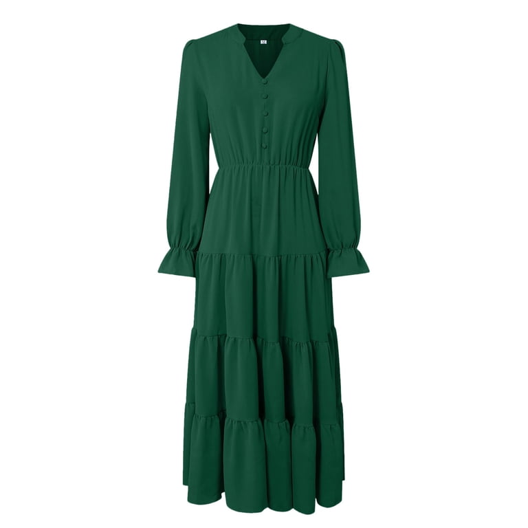 dark green dresses for wedding guest with sleeves felwors Long Sleeve Dress Women 2025 Fall V Neck Tiered Spring Elegant Modest Flowy Maxi Green, M Zapaka Women Dark Green SizeChart:menstops Package Contents Size:Pack-8-10-12-14-16-18 (1-1-2-2-2-2) dark green wedding guest dress