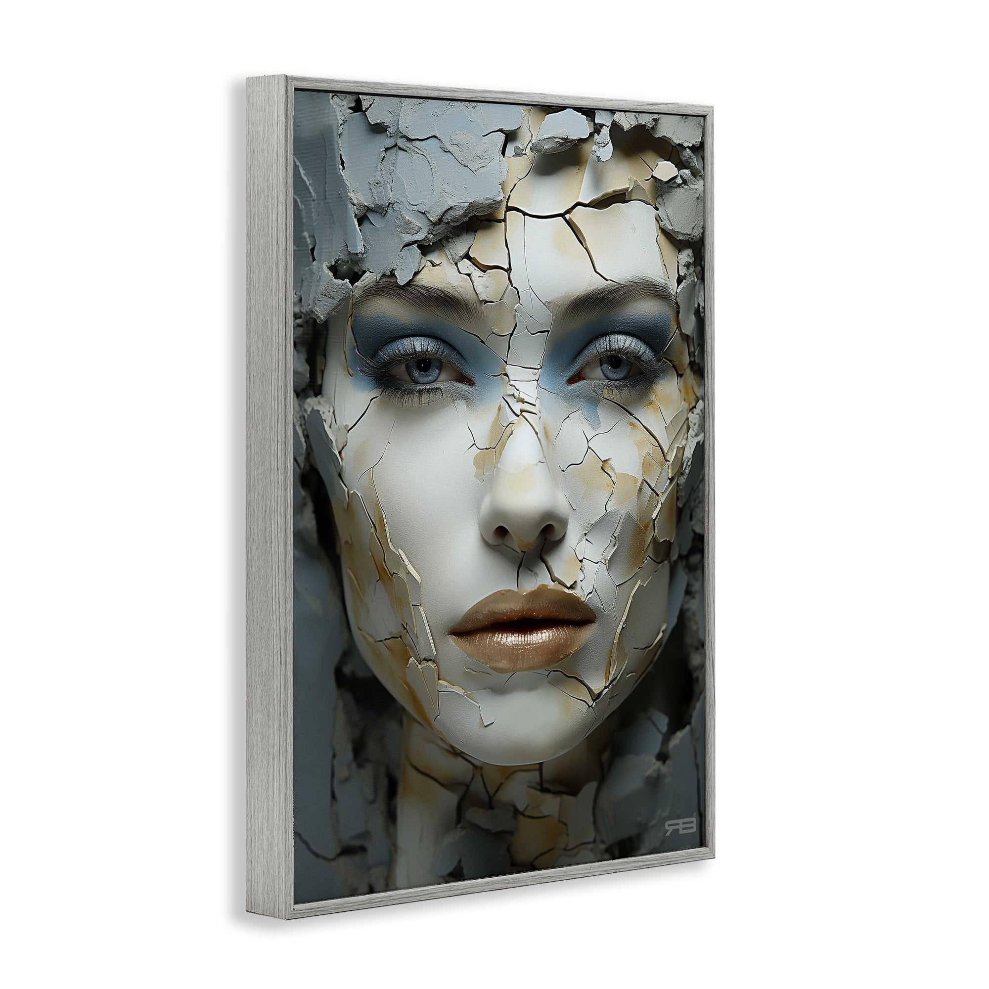 Stupell Industries Cracked Face Abstraction Novelty Painting Gray Framed Art Print Wall Art, 20 x 30