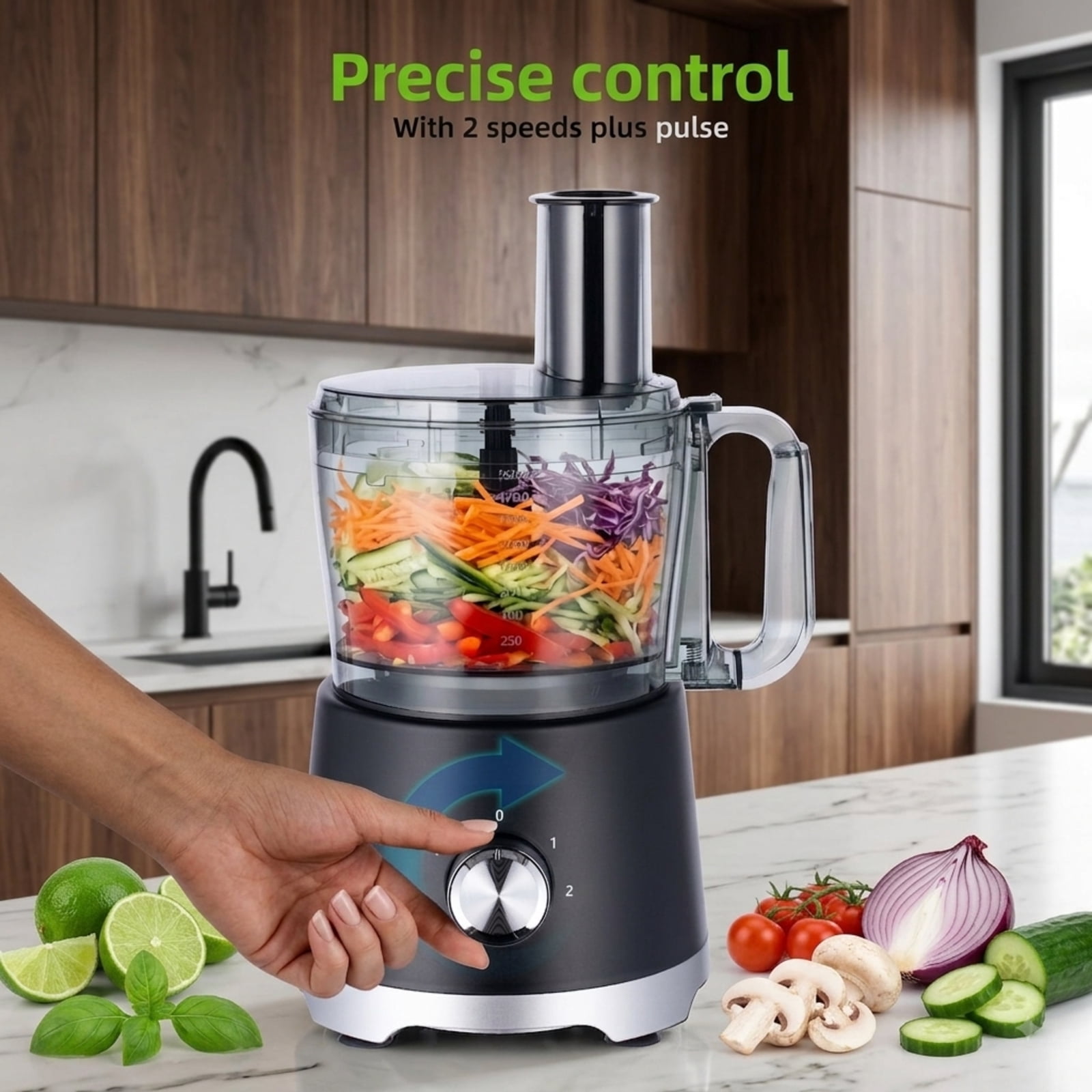 Fenbeli 12-Cup Food Processor with Salad Spinner, Multi-Function Chopper, Slicer, Shredder, Puree and Dough System, Black