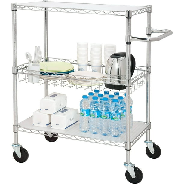 Lorell 3Tier Rolling Carts, Chrome