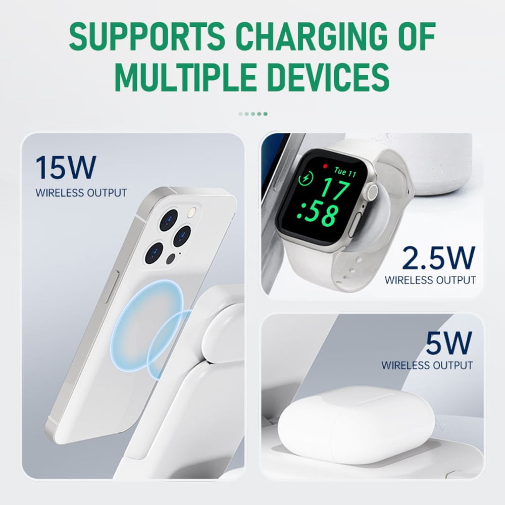 4 in 1 Wireless Charger & Power Bank for MagSafe Fast Charging Station Portable Battery for iPhone/i-Watch-White