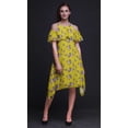 thumbnail image 2 of Bimba Bird Printed Womenâ€™s Ruffle Front Cold Shoulder Swing Shift Dress-Medium, 2 of 6