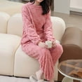 thumbnail image 4 of TEAJOPSUU Women's Fuzzy Pajamas Set Fall Winter Loose Solid Color Sleepwear Thick Velvet Plush Soft Fluffy Pajamas Sets Pink A, 4 of 7
