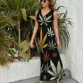 thumbnail image 6 of Weed Multicolored Black Background Womens Night Club Maxi Dress V Neck Sleeveless Bohemia Long Dresses, 6 of 9