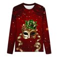 thumbnail image 4 of Cavosen Mardi Gras Casual Blouses for Women Long Sleeve Carnival Mask Graphic Print Shirts Round Neck Party Holiday Tops Comfy Fashion Festival Blouse Party Funny Tees Red M, 4 of 4