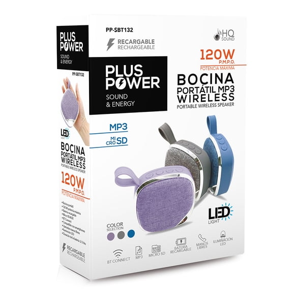 Mini Bocina Portátil con Bluetooth USB Micro SD Plus Power PP-SBT132MO Morado