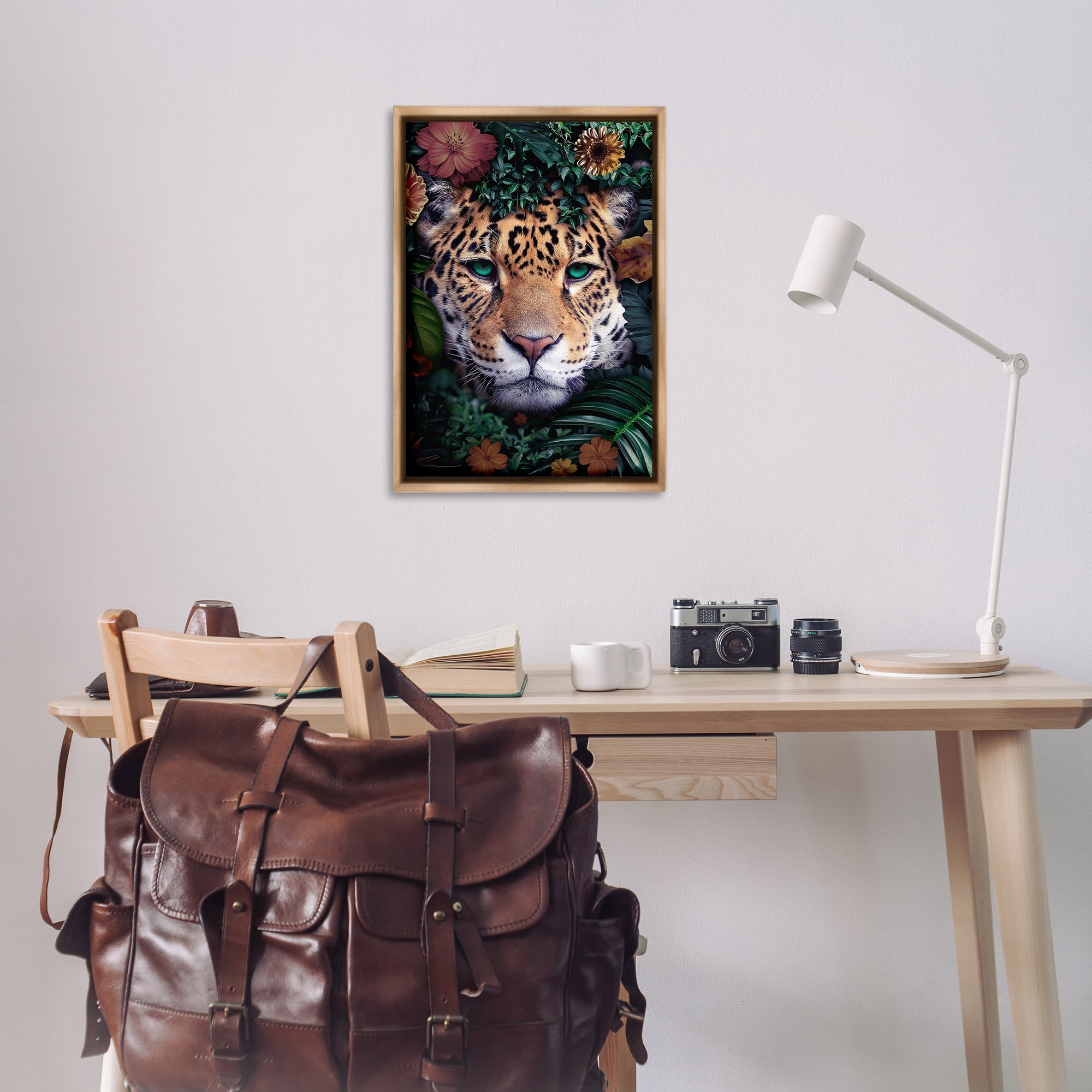 Stupell Industries Cheetah with Tropical Florals Animals Painting Brown Floater Framed Canvas Art Print Wall Art, 21 x 31