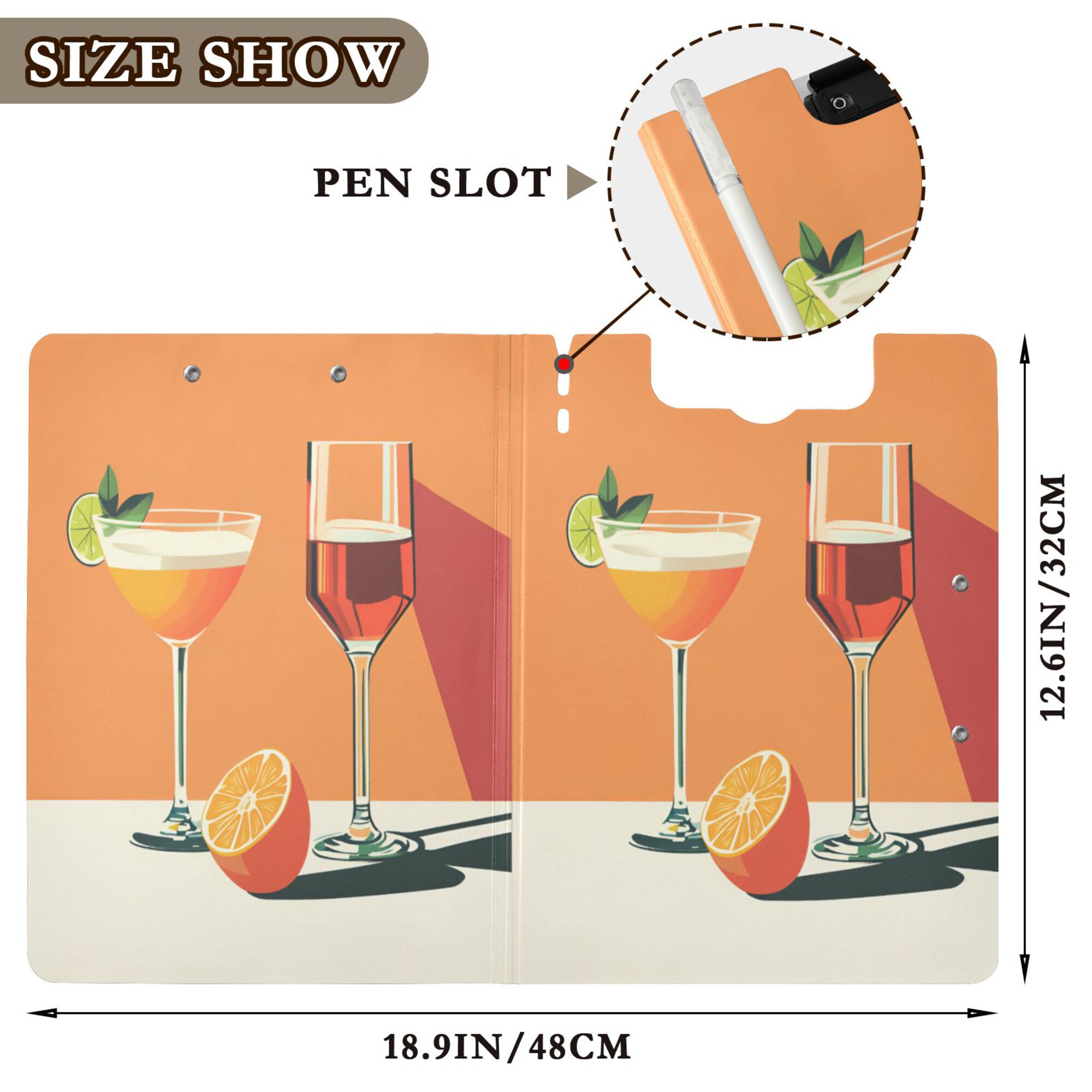 FORMRS A4 Clipboard Folder with Pen Holder Horizontal Foldable School Office Binder, Orange Glasses