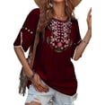 thumbnail image 2 of Gvmfive Women Plus Size Tops Round Neck Short Sleeve Printed Loose Casual Blouse T-Shirt, 2 of 4