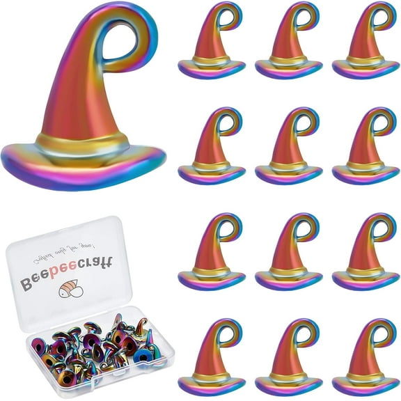 30Pcs/Box Wizard Hat Charms Rainbow 3D Magic Hat Charms Pendants Halloween Christmas Theme Jewelry Making Findings for DIY Earrings Bracelets Necklace DIY