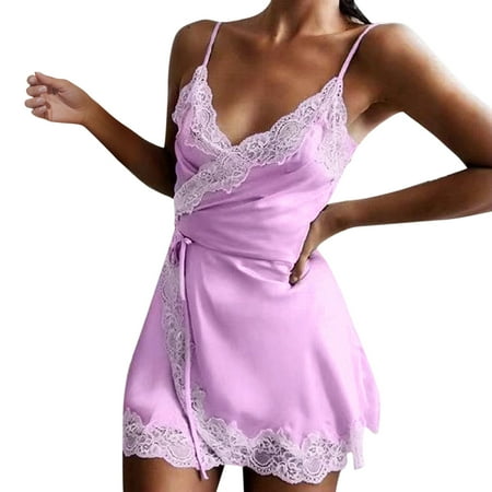 

Zuwimk Lingerie For Women Plus Size Women s Lingerie Chemise Sheer Floral Lace Split Hem Nightdress with Panty Mesh Nightgown Plus Size Purple XXL