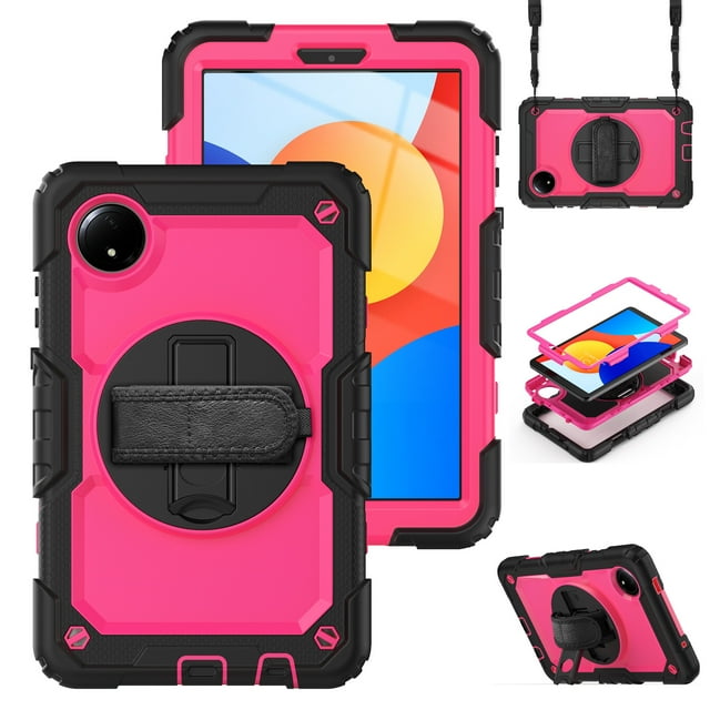XYX For Xiaomi Redmi Pad SE 8.7 inch 2024, 360 Rotating Shockproof Cover with Stand, Screen Protector, Shoulder Strap, Rose PC