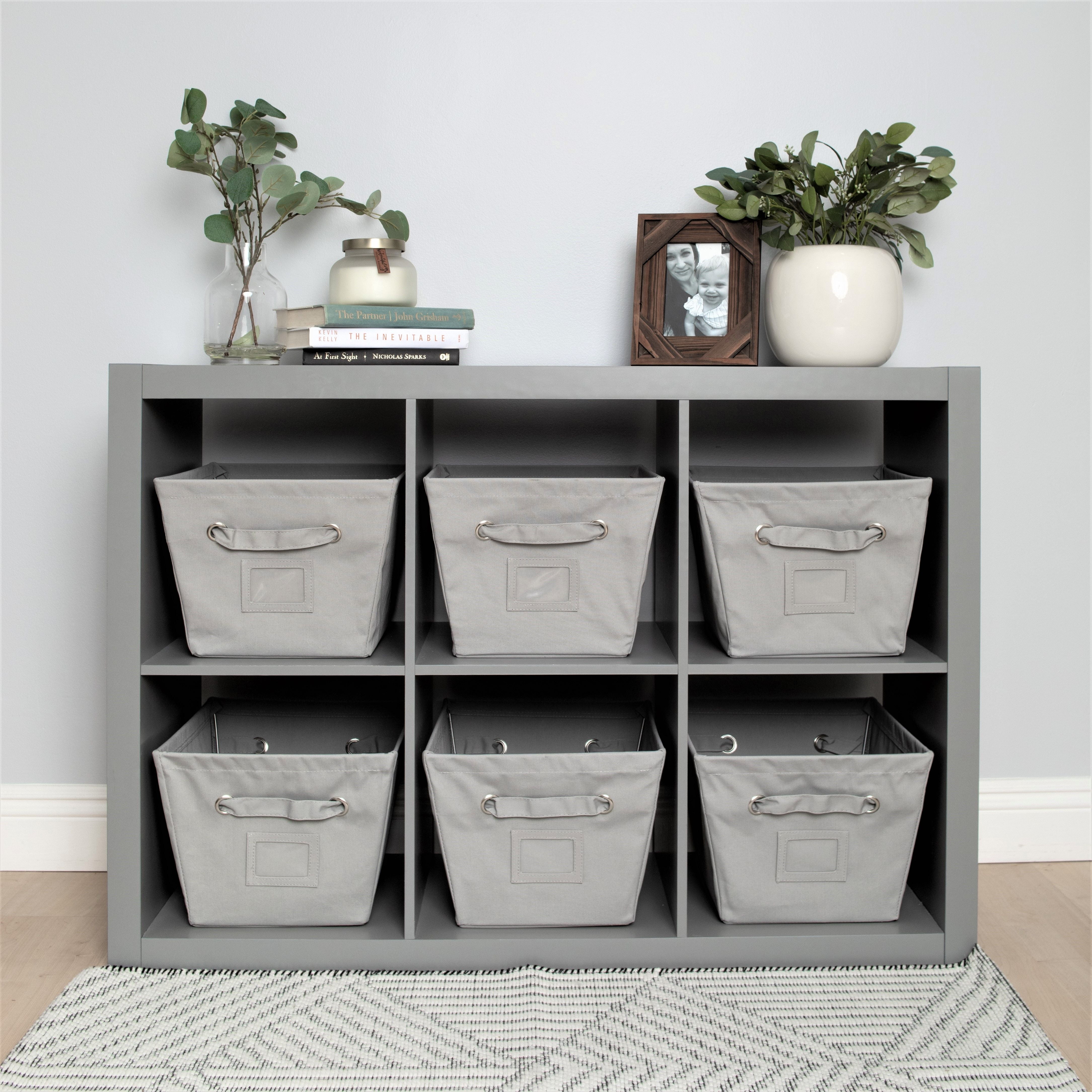 Set of 2 Storage Bins, Canvas, Rectangular, Medium, Gray