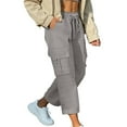 thumbnail image 5 of BODOAO Women's Cargo Capris Pants Lightweight Quick Dry Hiking Summer Casual Travel Pants with Pockets Elastic Waist Straight Solid Color Pants Loose Cargo Long Trousers Grey Xxl, 5 of 9