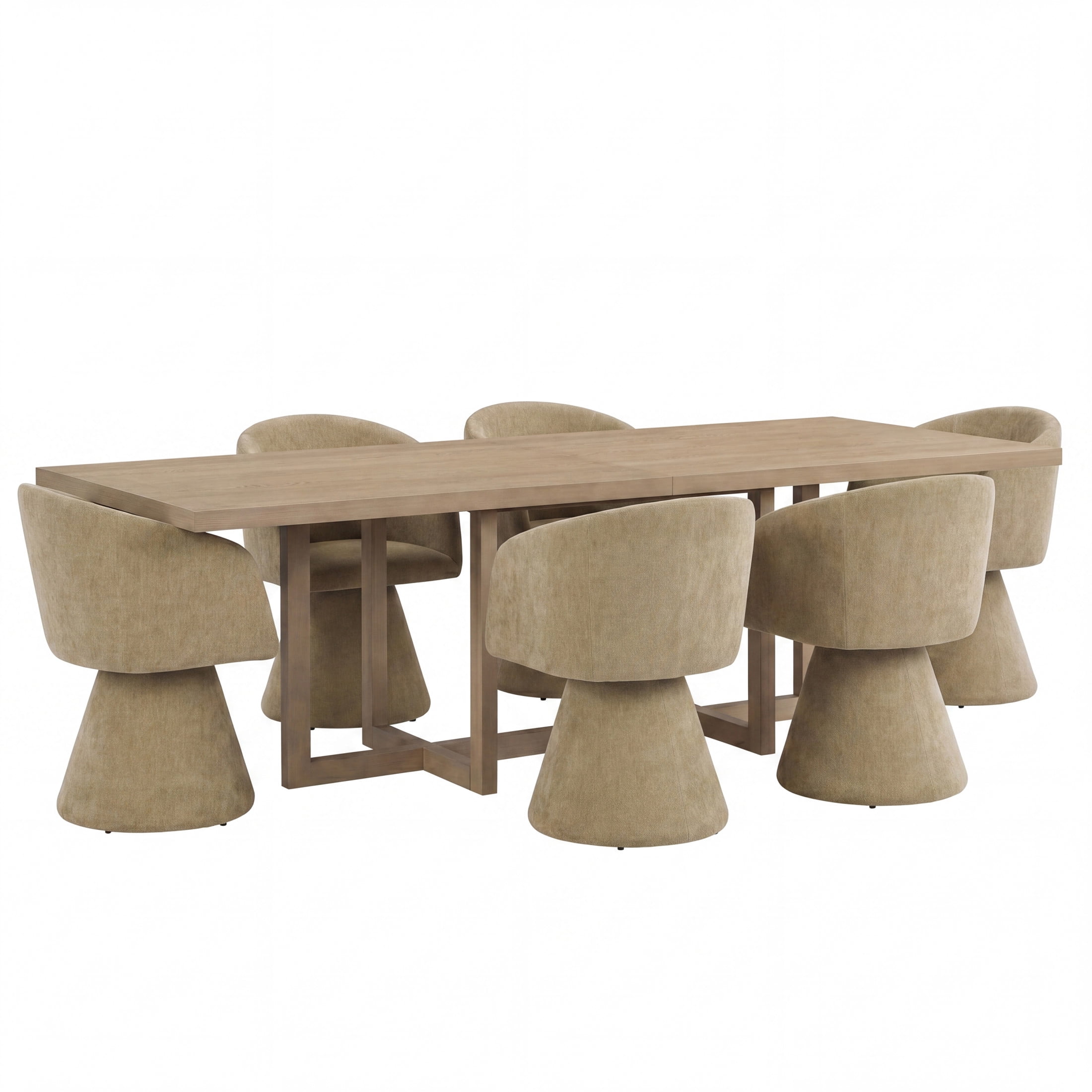 Christopher Knight Home 7-Piece Dining Set, 95" Table with Swivel Upholstered Chairs, Light Ash+Moss Green