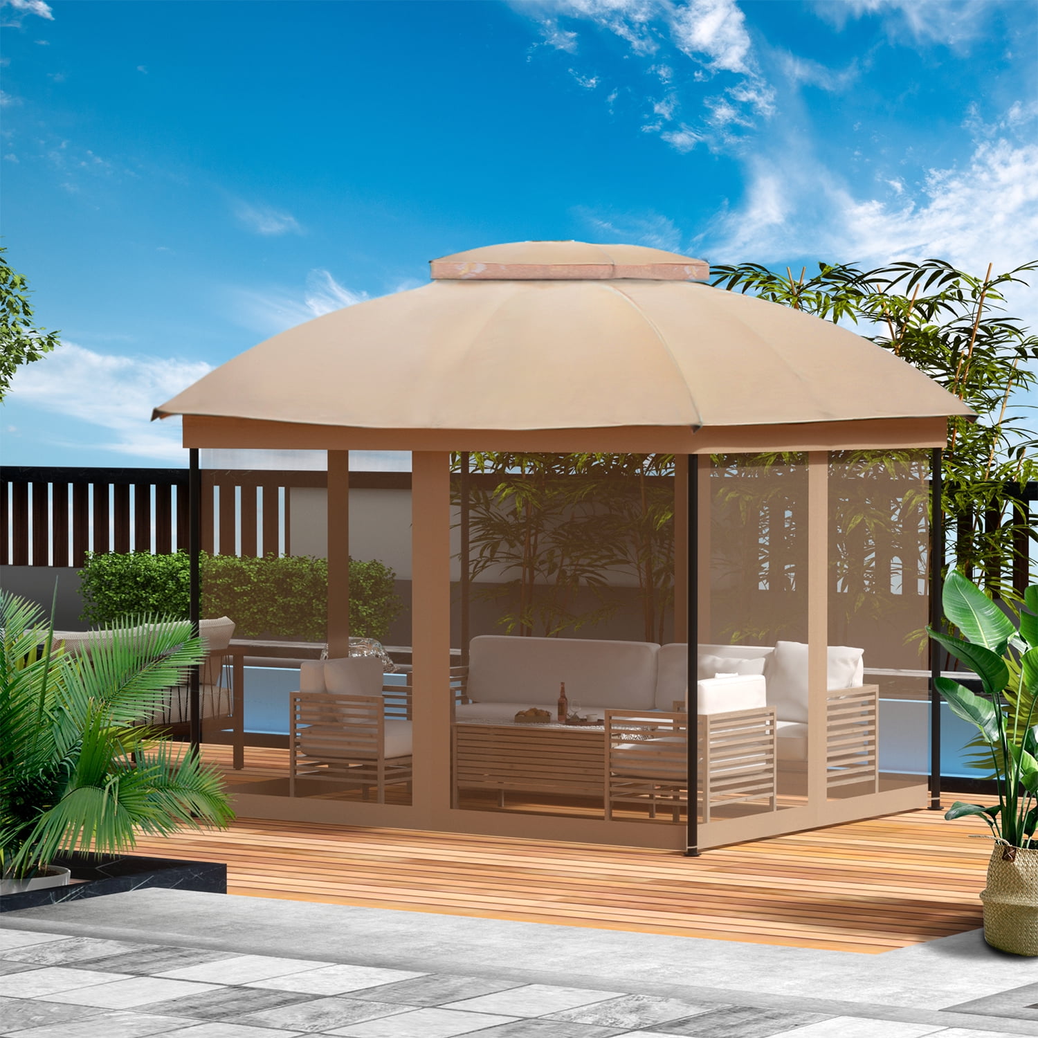 DikaSun Gazebo 10'X13'Patio Gazebo Soft Top Dual Roof Gazebo with