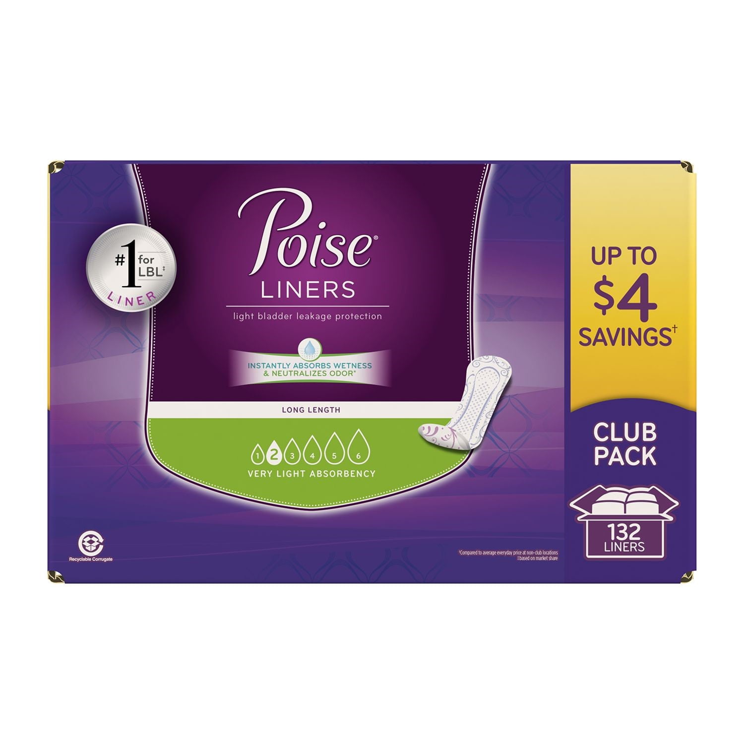 Poise Liners, Very Light, 132 Ct