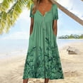 thumbnail image 2 of DeHolifer Women Dress V-Neck Button Floral Print Short Sleeve Summer Casual Loose Dress with Pocket Army Green L, 2 of 4