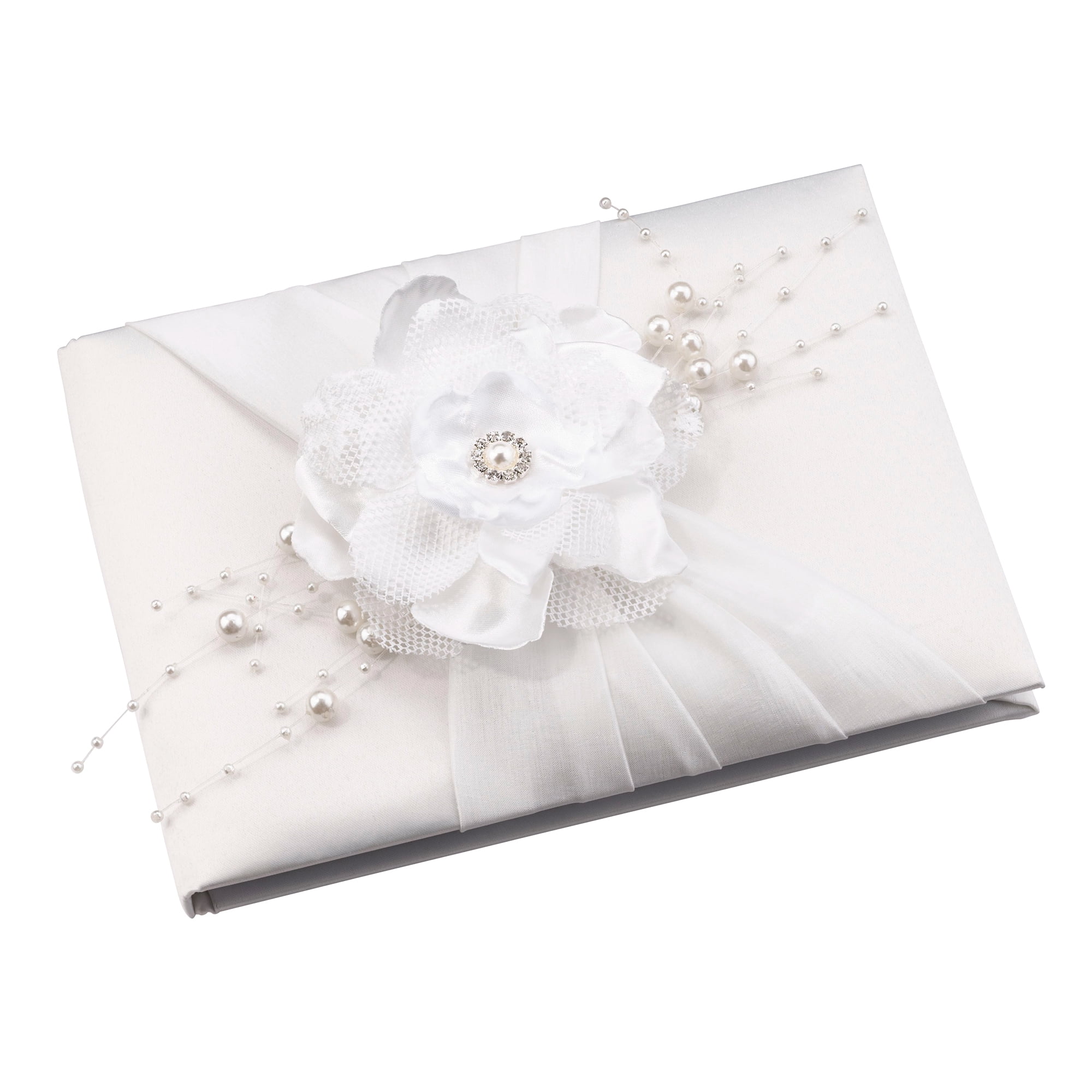 White Sash Wedding Guest Book and Pen Set with Bowknot Reception Signatures 