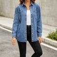 thumbnail image 3 of Vynhevius Women Jacket Solid Collar Button Down Long Sleeve Denim With Pockets, 3 of 6