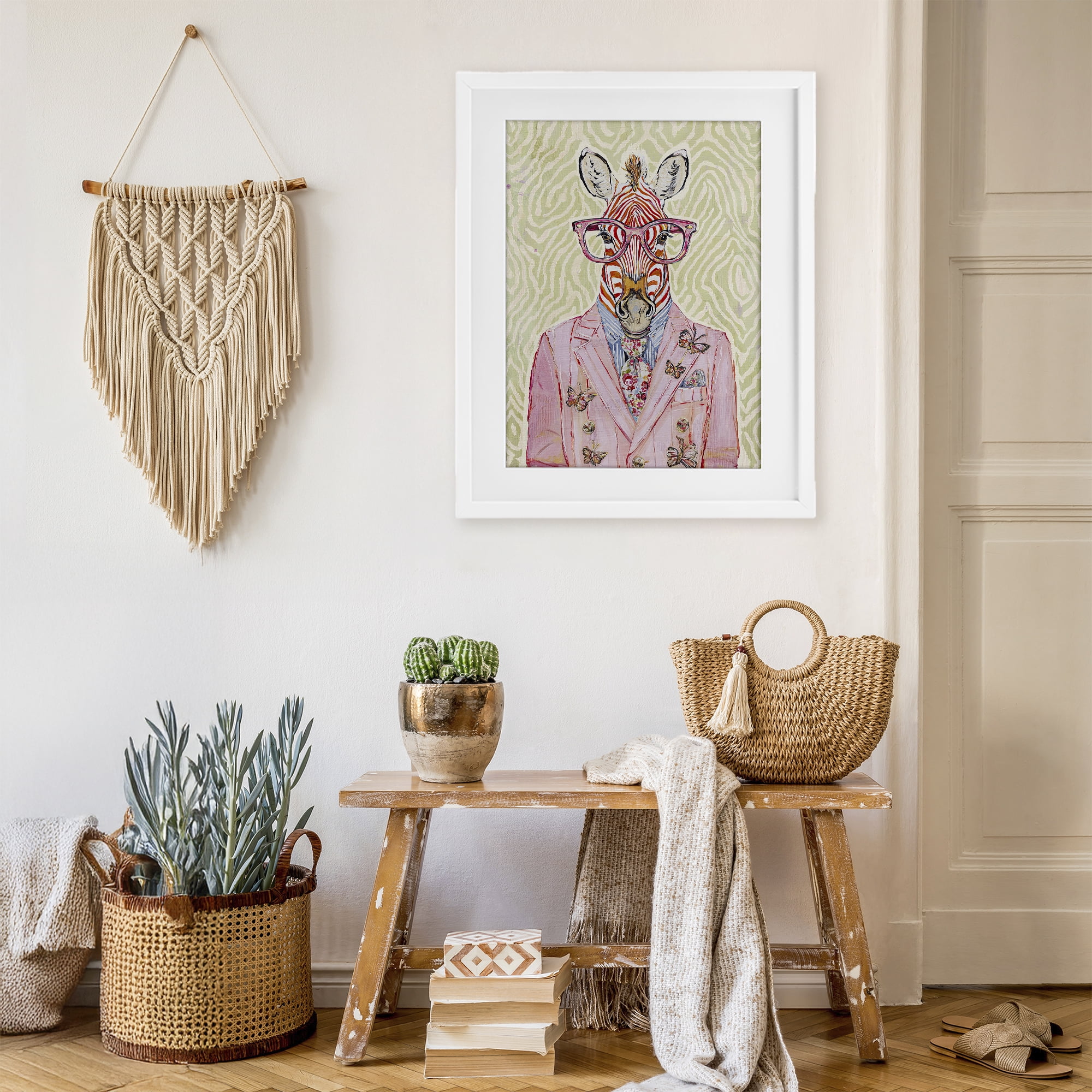 Stupell Industries Pink Zebra over Green White Framed Print Under Glass, design by Svetlana Aleynikova
