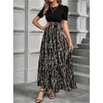 thumbnail image 4 of Women's Summer Short Sleeve Color Block Maxi Dress, Print Belted A-Line Casual Daily Vacation Dress, 4 of 12
