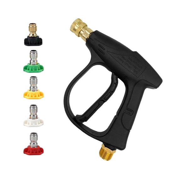 High-Pressure Car Washer Gun, M22-14 Thread Vehicle Power Washer Short Gun with 1/4" Outlet Quick Connect 5 Spray Nozzle Tips, Automotive Cleaning Sprayer Tool, Universal Fit