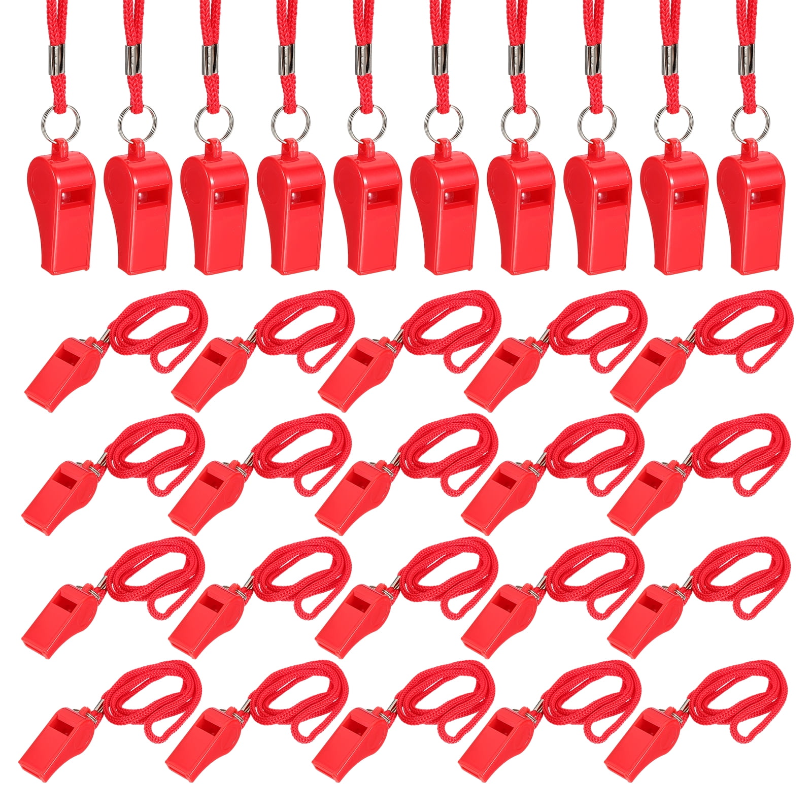 Uxcell Plastic Whistles with Lanyard, Training Sports Gather Whistles Loud Crisp Sound Colorful Bulk Whistle 36 Pcs & Red -Fitting for (Coaches/Referee/Outsides/Team Events)