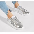 thumbnail image 6 of LUCKY STEP Stylish Star Low Top Lace Up Sneaker Comfort Walking Shoes,Silver PU,Womens, 6 of 10