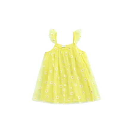 

Maemukilabe Summer Baby Girl Dress Sleeveless Square Neck Floral Tulle Dress Spring Kids Clothing