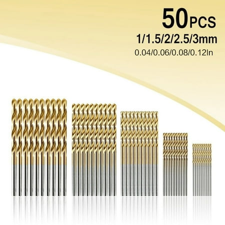 

50pc Titanium-plated Twist Drill Bit Set 1-3mm Small Drill Bit Electric Drill Drilling Set