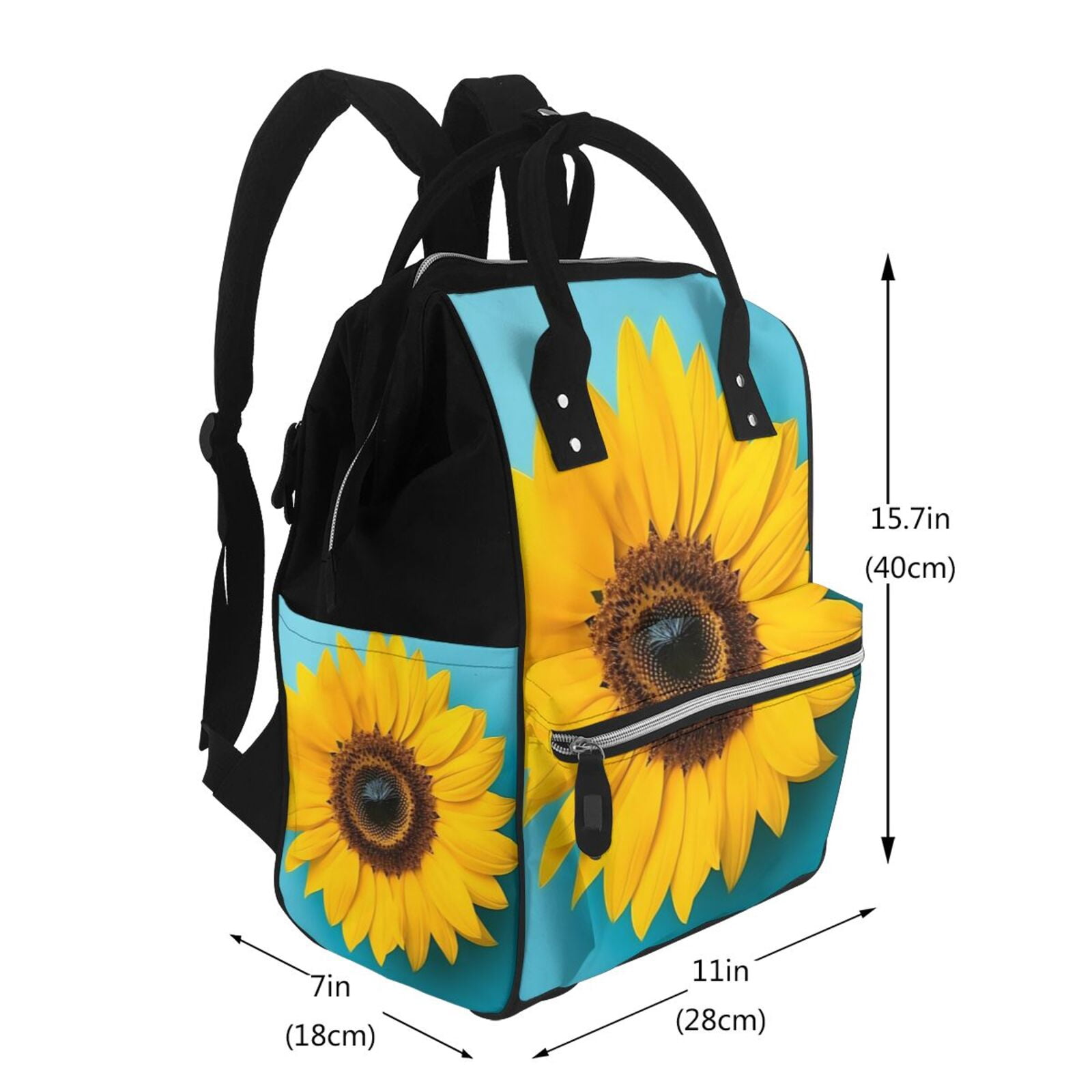 Fuzoiu Golden Sunflower in Blue Print Diaper Bag Backpack,Baby Essentials Travel Tote,Multi function Waterproof Diaper Bag, Travel Essentials Baby Bag - Unisex