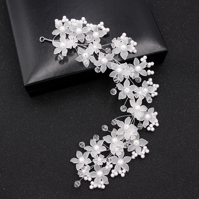 Nvzi Horquillas para el pelo de boda con flores para novias, peinetas con perlas de cristal, pinzas para el pelo, accesorios para el pelo de boda dorados, joyas, color blanco