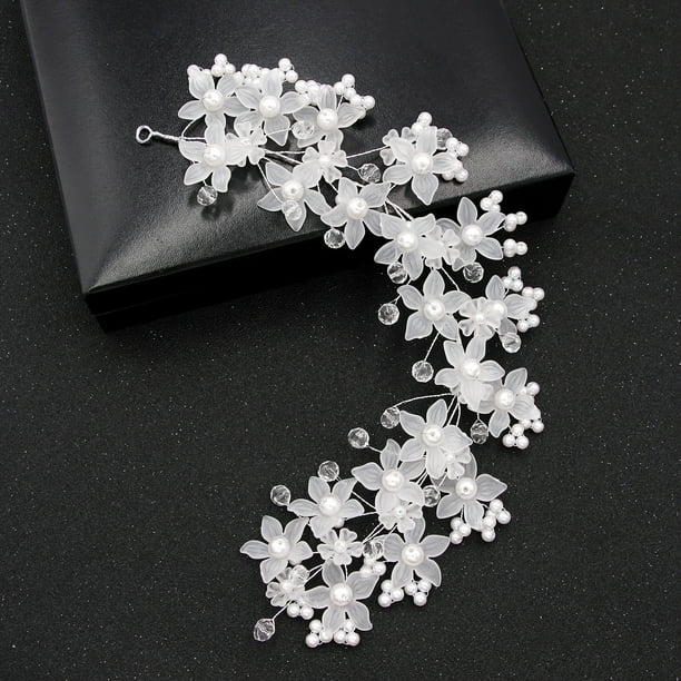 Nvzi Horquillas para el pelo de boda con flores para novias, peinetas con perlas de cristal, pinzas para el pelo, accesorios para el pelo de boda dorados, joyas, color blanco