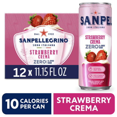 San Pellegrino Strawberry Cream Flavored Sparkling Drink, 11.15 fl oz Cans, 12-Pack, Sparkling Beverage