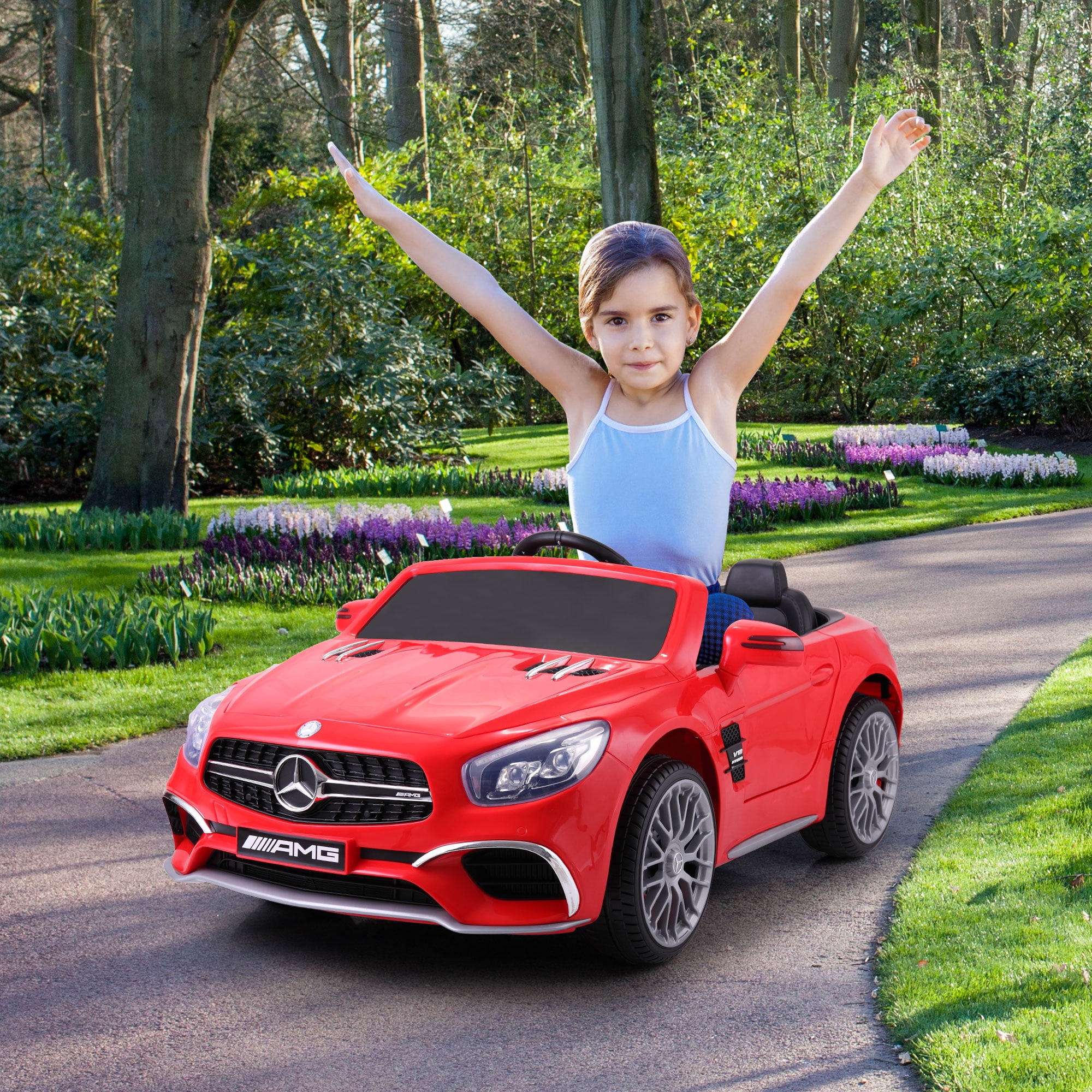 Kepooman 12V Electric Kids Ride on Car, Battery Powered Vehicle with LED Lights, Music, USB, MP3, Spring-Suspension RC 4-Wheeler for Under 12 years old Toddler, Red