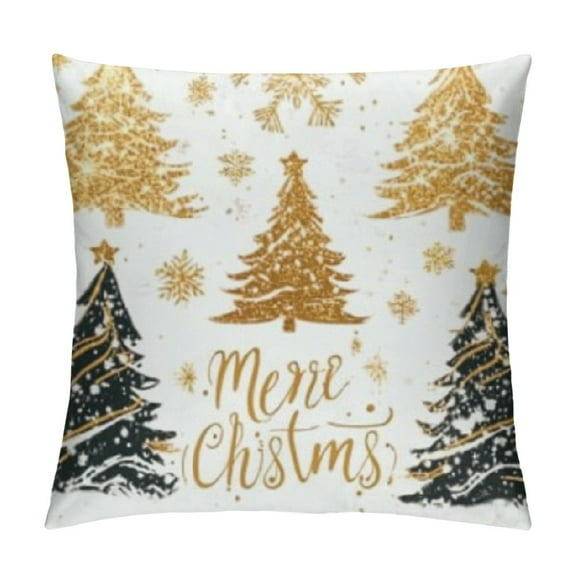 Patifu   Christmas Pillow Covers 4 Pcs, Winter Snowflake Cartoon Deer Decorative Holiday Pillow Case Pillowcase Cushion  Indoor House Sofa Couch Xmas Decoration Gold 12x12in