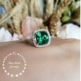 thumbnail image 2 of Cushion cut halo emerald ring, emerald engagement ring, cluster ring,, 2 of 4