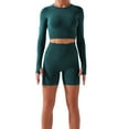 thumbnail image 2 of REALiKUN Women Seamless Yoga Outfits 2 Piece Workout Short Sleeve Crop Top with High Waisted Running Shorts Sets Army Green L, 2 of 8