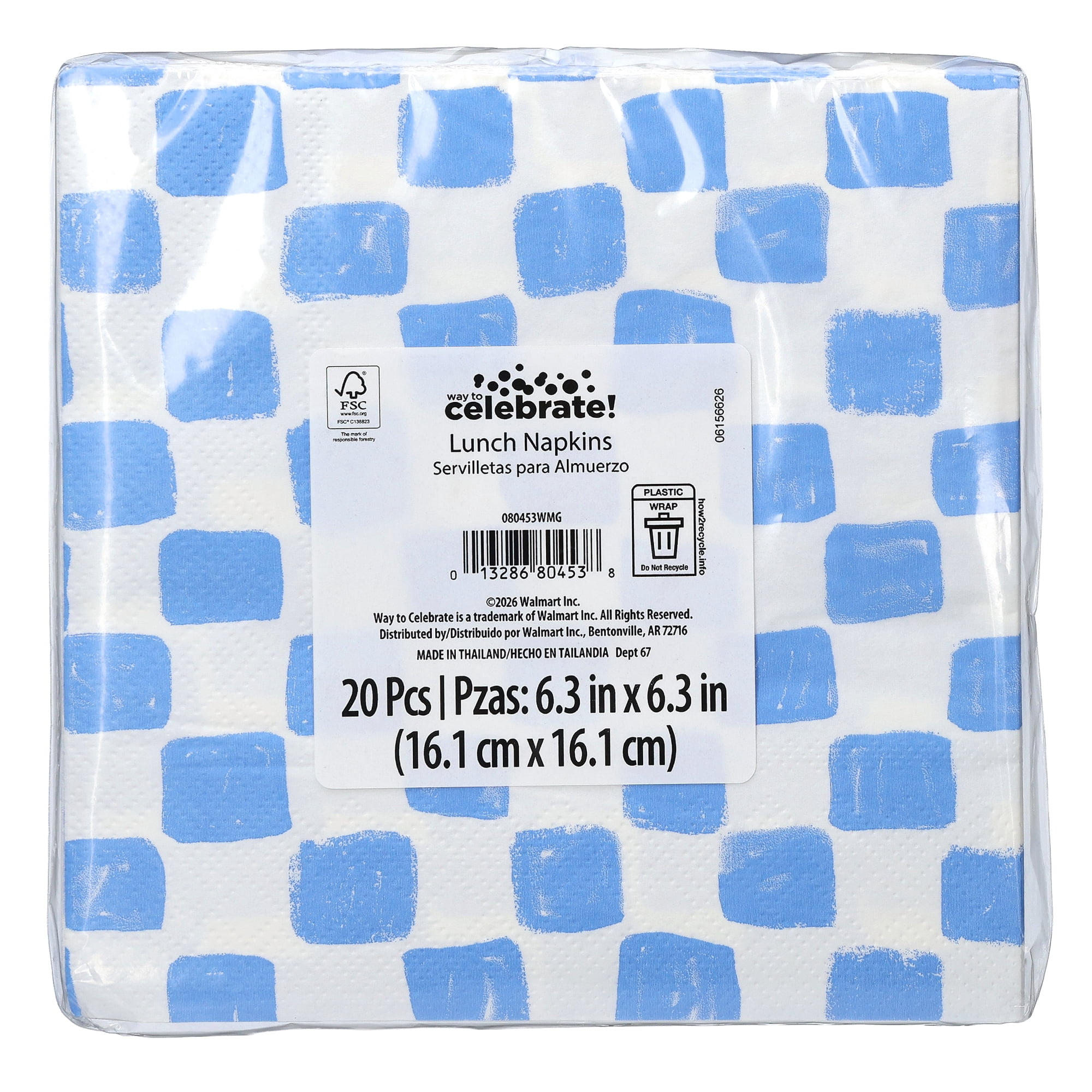 Bright Tides Blue and White Gingham Disposable Paper Napkins, 6.5" x 6.5", 20 Count, by Way To Celebrate
