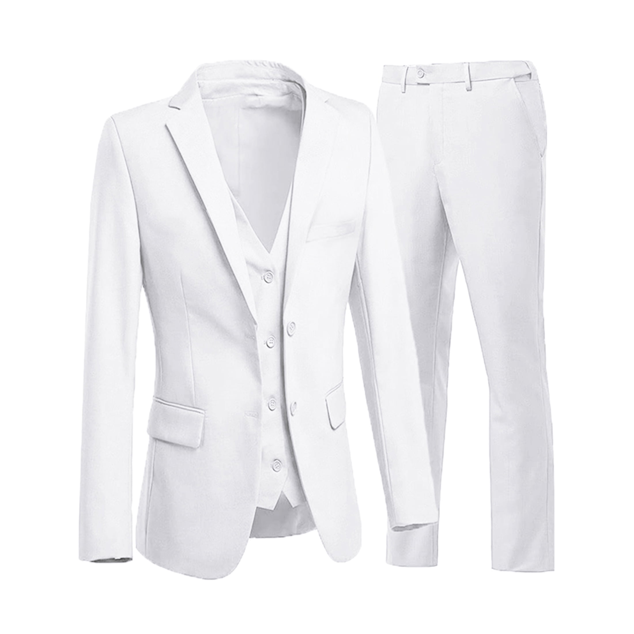 Wehilion Mens White Suit 3 Piece Slim Fit Tuxedo Jacket Vest Pants S ...