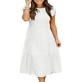 thumbnail image 3 of OUSITAID Femmes Flutter Manches Courtes Smocked Midi Robe d'Été Casual Tiered A-Line Robe Orange S, 3 of 6