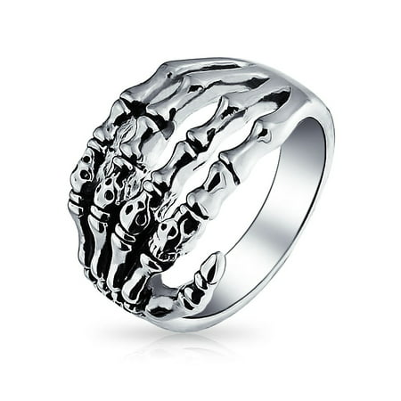 Goth Biker Punk Rocker Skelton Hand Wrap Band Ring For Men For Teen Oxidized Silver Tone Stainless