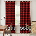 thumbnail image 4 of Red Black Plaid Kitchen Curtains 84 Inch Length, Country Vintage Bear Buffalo Gingham Grommet Top Bedroom Living Room Curtains, Light Filtering Cafe Curtain Drapes 2 Panels Set 84''x84'', 4 of 9