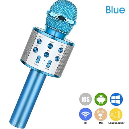 WS-858 Wireless Bluetooth Karaoke Handheld Microphone with Mic Speaker - Blue