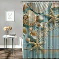 thumbnail image 2 of Chilfamy   Shower Curtain Seashells Starfish Wooden Nautical Border Summer Beach Ocean Bathroom Decor Set  White, 2 of 7
