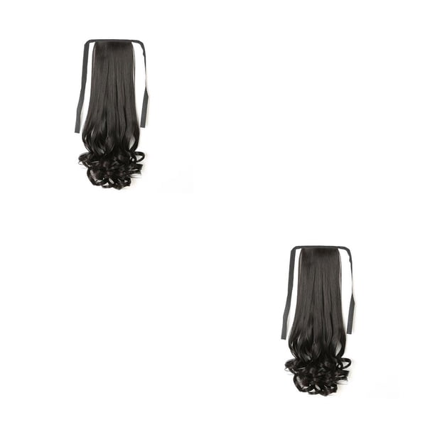 Vogacara Extensión de peluca de cola de caballo, pelucas largas de fibra de alta temperatura, peluquín rizado ligero, resistente al calor, Marrón Negro 38 cm, corto 2piezas