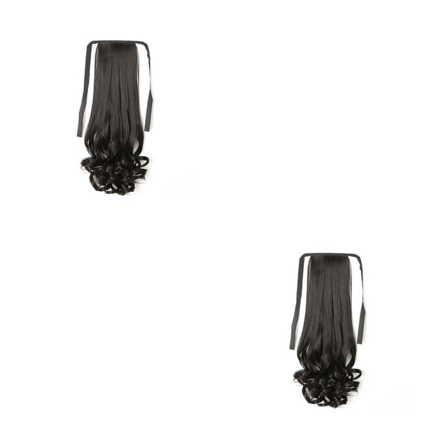 Guardurnaity Peluca de cola de caballo, pelucas de fibra de alta temperatura, peluquín rizado ligero, resistente al calor, postizo Invisible, Marrón Negro 38 cm, corto 2piezas